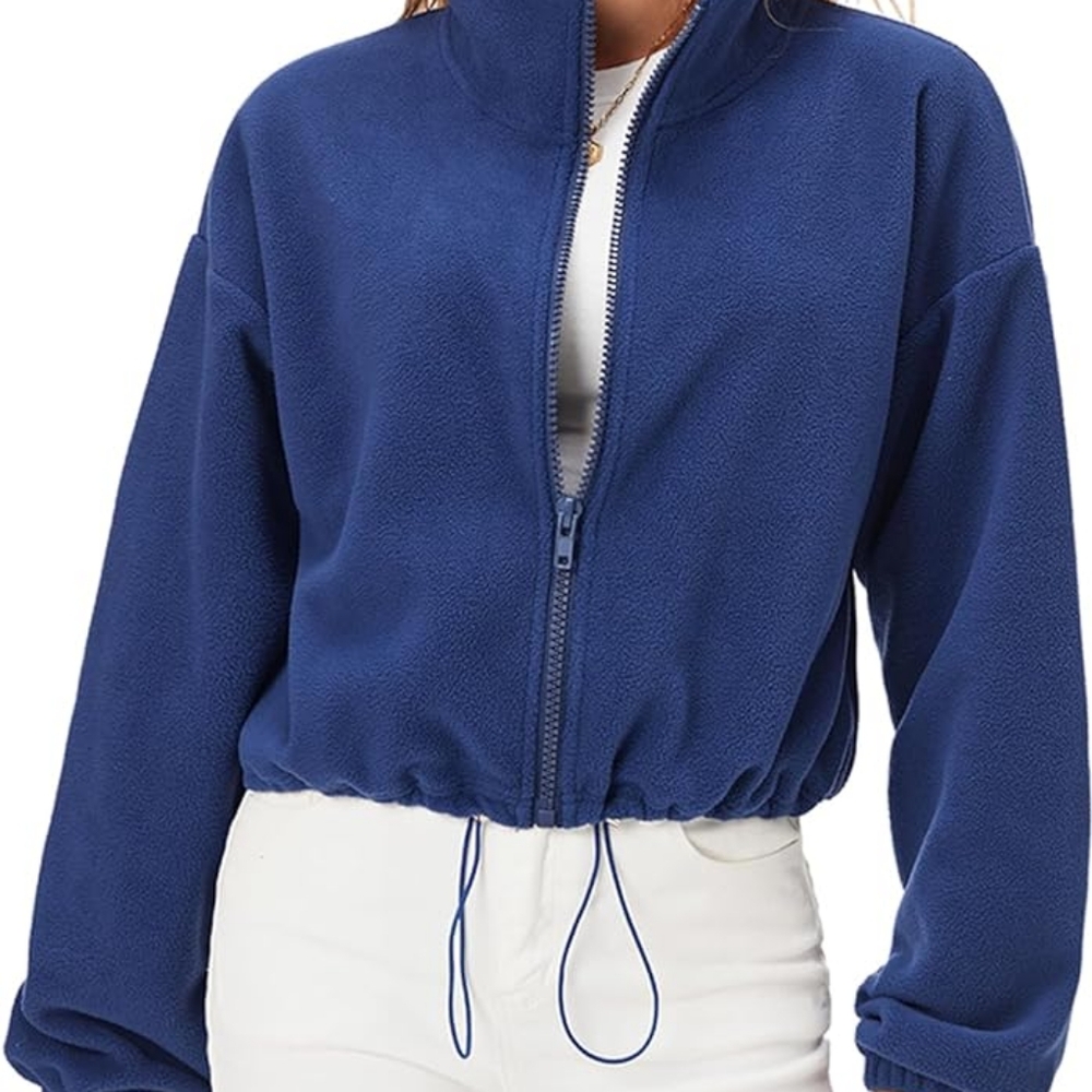 High stand collar, Front zipper closure, Long sleeves Jacket